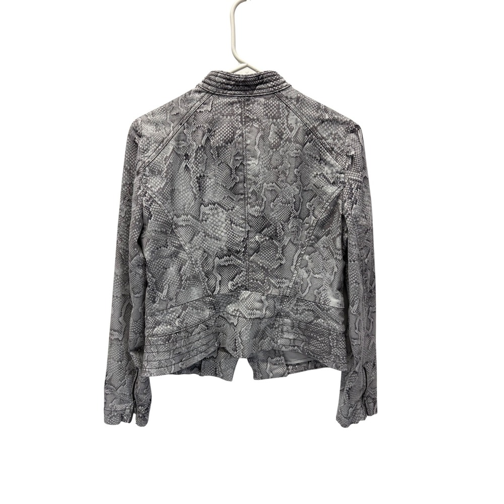 White House Black Market Moto Jacket Women 10 Grey Snakeskin Zip Up Stretch Coat - Picture 4 of 6